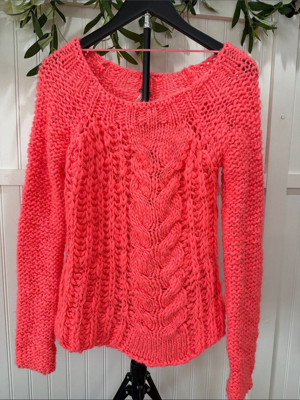 #891 FREE PEOPLE Coral Knit Cable Pullover Boucle Sweater